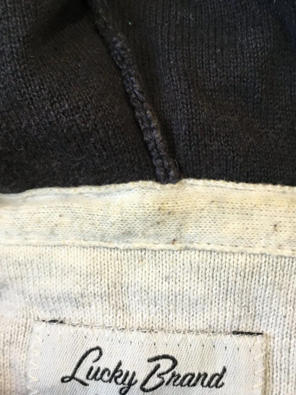 LOTUS Grey Label LUCKY BRAND Blue Black Embroidery Knit Hooded Full Zip Jacket